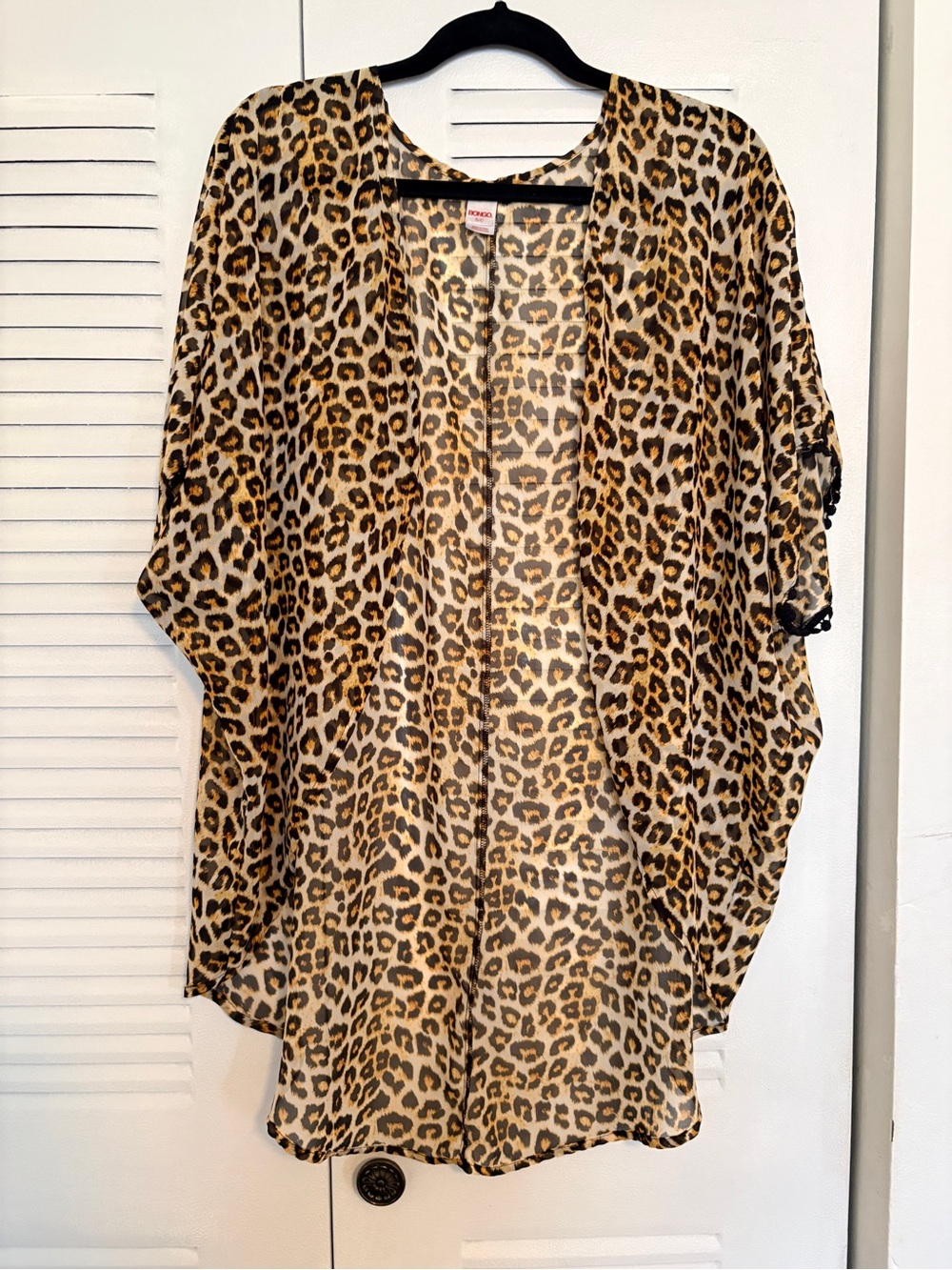 Bongo Leopard Print Sheer Open Front Kimono Top Size Medium